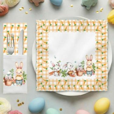 Imagem de Kit Páscoa 24 Peças 12 Porta Talher 12 Guardanapos para Mesa Posta Ele