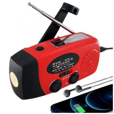 Imagem de Rádio AM FM WB e NOAA 1000mAh com Bateria Solar ou Manivela de Recarga USB, IRONSNOW IS 088, Vermelho