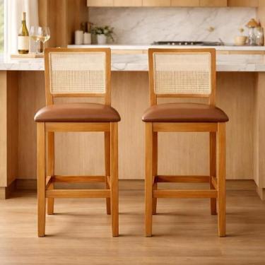 Imagem de Kit 2 Banquetas Altas em Tela Sextavadas Assento Estofado Couro Pu Car