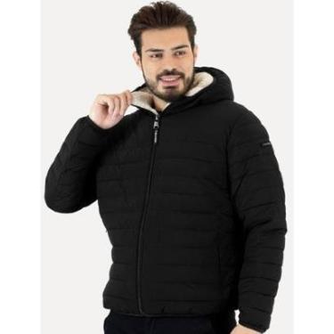 Imagem de Jaqueta Calvin Klein Masculina Hoodie Matelassê Sherpa Preta-Masculino