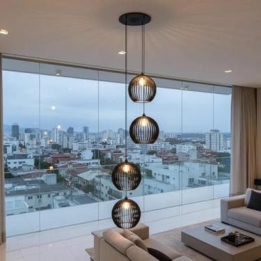 Imagem de Lustre Pendente Para Sala Pé direito Duplo Quatro Ball P7 - Preto - Ot