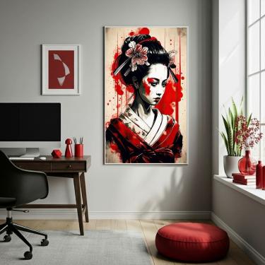 Imagem de Quadro Decor Mulher Gueixa Do Japão 70x50cm Mold Branca