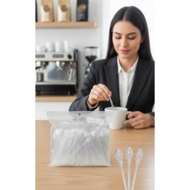 Imagem de 200 Mini Colheres Mexedor Café Brigadeiro 9,5cm Cristal - Congratulati
