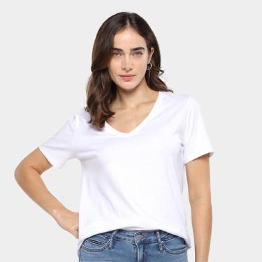 Imagem de Blusa Hering Básica Gola V Feminina, Branco, M