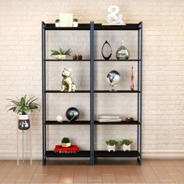 Imagem de Kit 2 Estantes para Livros Altas Industrial Aço 5 Prateleiras 187cmx60