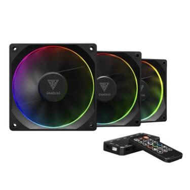 Imagem de Kit 3 Fans Gamdias Aeolus M3 1203r ARGB 120mm Com Controladora Preto - Aeolus M3-1203r
