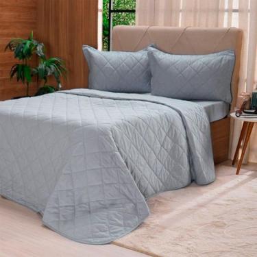 Imagem de Kit Colcha Casal 200 Fios Lisa 100% Algodão 220x240cm Cinza Fog - Tess