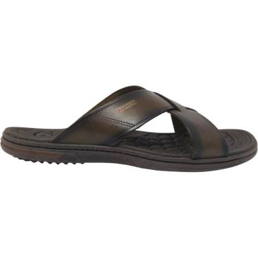 Imagem de Chinelo Masculino Slide Gaspea Casual Dia a Dia Passeio Em Couro Com Ajuste Tamanhos Especiais Amortech Pegada 533302