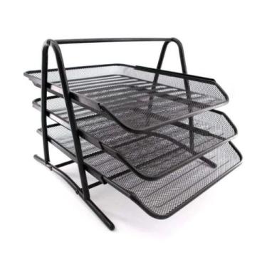 Imagem de Suporte Organizador De Mesa Documentos Papel Folhas A4 3 Bandejas Escr