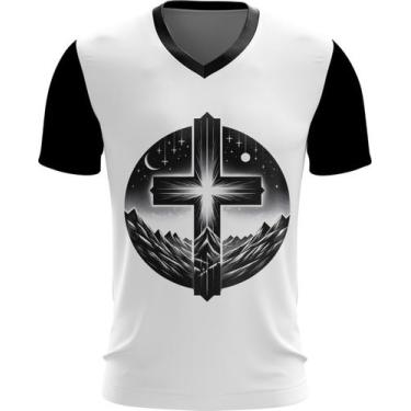 Imagem de Camiseta Gola V Dryfit Cruz Cristã Jesus Cristo Espinhos 4v - Kasubeck