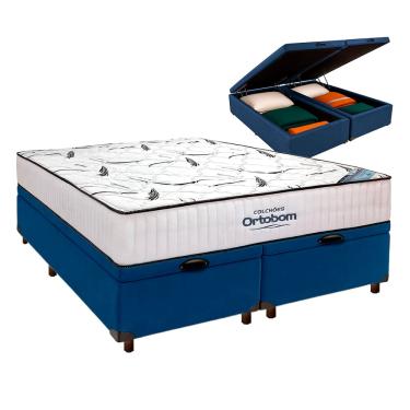 Imagem de Box Bau Blindado Azul + Colchão Queen High Foam Ortobom