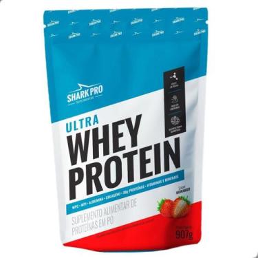 Imagem de Ultra Whey Protein Albumina Colageno Refil 900g Shark Pro, Morango