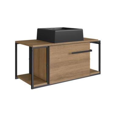 Imagem de Gabinete Suspenso Para Lavabo 80cm P1019 Mel com Cuba Ametista Preta -
