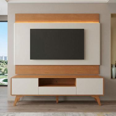 Imagem de Rack com Painel para Tv até 65 Polegadas com Led 100% Mdf Pés em Madeira Maciça Ares Na...