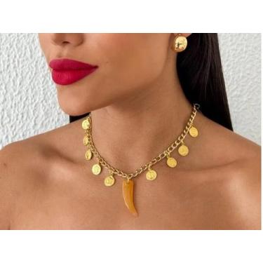 Imagem de Colar Folheado a Ouro 18k Boho Chic com Dente de Sabre Resinado - no-b