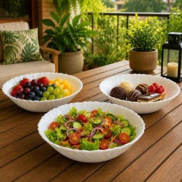 Imagem de Tigela Bowl Saladeira Em Opalina Vidro Branco 450ml Kit 4pçs - Genéric