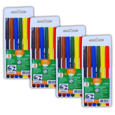 Imagem de 4 Kits Canetinhas Hidrográficas 6 Cores Leo&leo Lavável - Cia Bebê