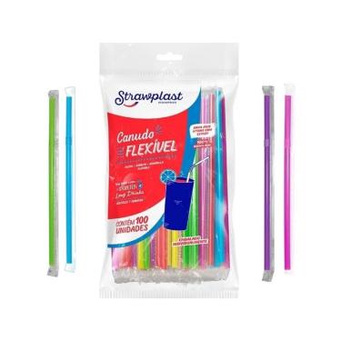 Imagem de Canudo Colorido Flexivel Strawplast Para Drinks 100 Unidades