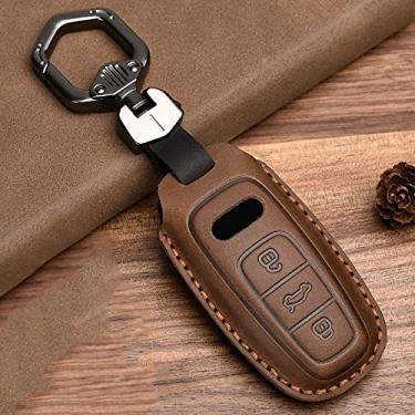 Imagem de YJADHU Couro remoto masculino feminino porta-chaves porta-chaves capa para carro, adequado para Audi A6 A7 A8 Q8 E-tron C8 D5 A8L A6L 2018 2019 2020, nova corrente, marrom