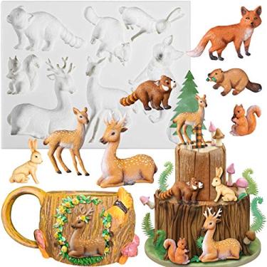 Imagem de Molde de silicone para fondant animal floresta raposa esquilo esfregão guaxinim castor alce sika cervo para decoração de bolos de açúcar chocolate doce argila de polímero 7 formas 2,5-8,3 cm