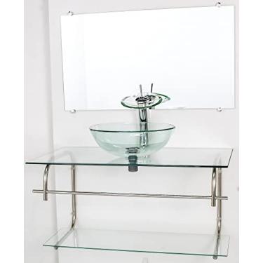 Imagem de GABINETE DE VIDRO PARA BANHEIRO INOX 80CM CUBA REDONDA INCOLOR