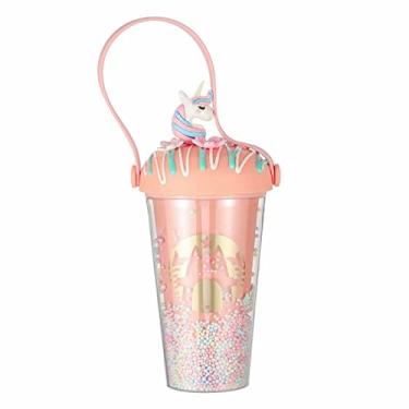 Imagem de seelucky Copo de viagem para sorvete com canudo para festa de menina, copo para beber suco Boba Bubble xícara de chá (unicórnio rosa, 450 ml)