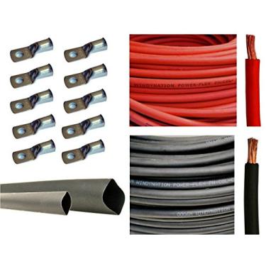 Imagem de Cabo flexível de cobre puro de 4 AWG de 3 metros vermelho + bateria de soldagem preta de 3 metros + 10 peças de conectores de cabo de cobre estanhado de 9,5 mm + tubos termorretráteis pretos de 9,5 cm