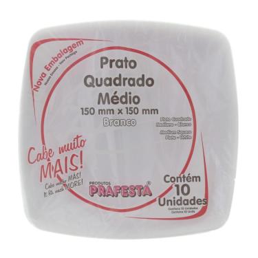 Imagem de Prato de Plástico Descartável Quadrado Branco Grande com 10 Unidades Prafesta