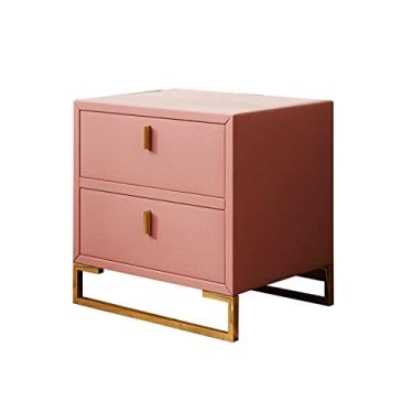 Imagem de Mesas Laterais de Cama Mesa de Cabeceira Quarto Armário de Canto Armário Sala de Estar Gabinete Lateral de TV Gaveta Dupla Quadrada Mesas de Cabeceira para Quarto (Cor: Rosa)