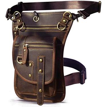 Imagem de Le'aokuu Bolsa masculina de couro genuíno para atividades ao ar livre, esportiva, cintura alta, quadril, mensageiro, ombro caído, perna e coxa, bolsas femininas, 2141 0 marrom escuro, M, masculino