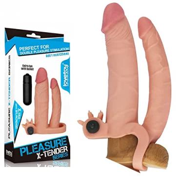 Imagem de Capa Peniana com Extensor de 2,5 cm com Pênis para Dupla Penetração e Cápsula Vibratória - LOVETOY PLEASURE X-TENDER SER