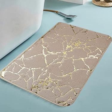 Imagem de Tapete de flanela impressão antiderrapante listrado tapete absorvente banheiro sala de estar quarto tapete de pés, cáqui