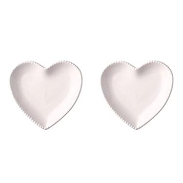 Imagem de Hemoton 2 peças de pratos de cerâmica em formato de coração: Salada de sobremesa tigela de doces para sushi recipientes para prato de frutas prato para servir salada prato para café da manhã branco