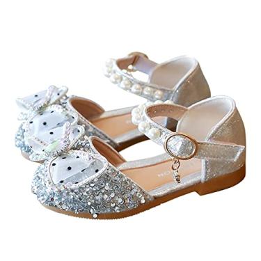 Imagem de Sandálias para meninas Mary-Jane com glitter, sapatos de princesa salto baixo para festa de casamento e meninas