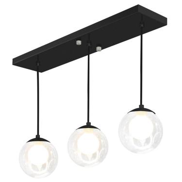 Imagem de Pendente Retangular Triplo Preto Harmony Bolinha Vidro