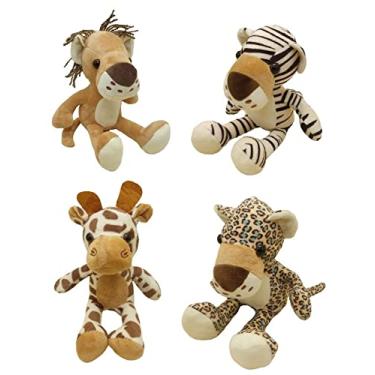 Imagem de 4 Pelúcias Safari Animais Selva Tigre Onça Leão Girafa Decoração Nicho Presentes Festa Pelúcia Animal Leanzinho Girafinha