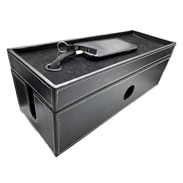 Imagem de NEET Caixa de gerenciamento de cabos, grande, organizador de cabos de computador, ocultar e ocultar, organizador de cabos elétricos, computadores e escrivaninhas, couro costurado preto