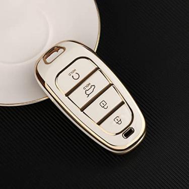 Imagem de KRUPTI Capa para chave de carro em TPU, apto para Hyundai Santa Fe Tucson 2022 NEXO NX4 Atos Prime Solaris 2021 4 5 botão, branco