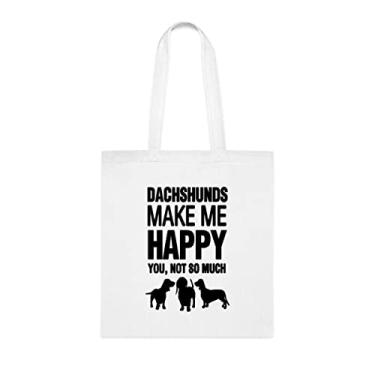 Imagem de Dachshunds Make Me Happy sacola, presente para cachorro Dachshunds, aniversário de cachorro Dachshunds bolsa de ombro para cachorro Dachshunds, sacola reutilizável para cães Dachshunds, Branco