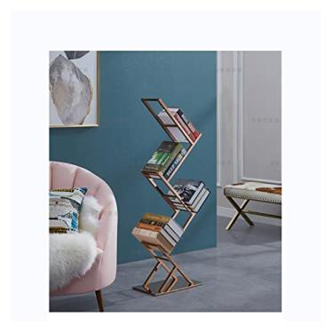 Imagem de KIZQYN Estante de livros aberta, estantes independentes para armazenamento e exibição, prateleiras de livros para sala de estar quarto escritório em casa prateleira (cor: dourado)