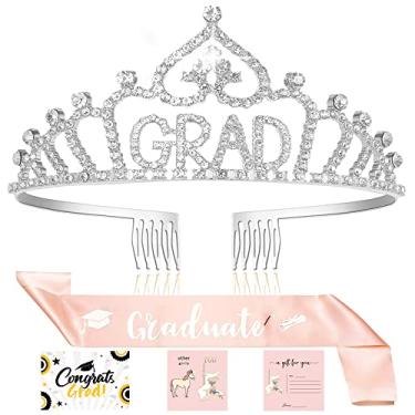 Imagem de KRDADELF Suprimentos Para Festa De Formatura De 2022 Faixa De Formatura E Coroa De Tiara Para Classe De Presentes Conjunto De Favores De Decoração De Graduação Prata Faixa Prateada Com 3 Champanhes