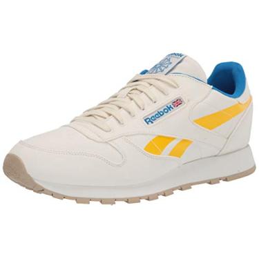 Imagem de Reebok mens Classic Leather Sneaker, Chalk/Primal Yellow/Horizon Blue, 8 US