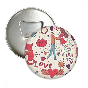 Imagem de Love Couple Flower Plant Paint Abridor de garrafas ímã de geladeira emblema multifuncional