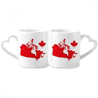 Imagem de Conjunto de canecas de porcelana de casal com símbolo de folha de bordo vermelha e mapa do país do Canadá