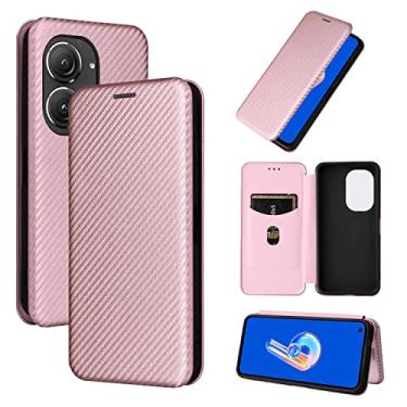 Imagem de Capas flip para smartphone para Asus Zenfone 9, capa híbrida PU de fibra de carbono de luxo TPU proteção total à prova de choque capa flip para Asus Zenfone 9 capas flip (cor: rosa)