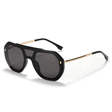 Imagem de Óculos de sol de liga de uma peça vintage para mulheres moda verde gradiente plano óculos de sol masculino rebite grandes tons femininos gafas, cinza preto, com estojo