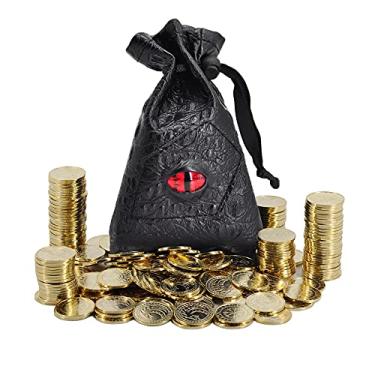Imagem de DND Fantasy Coins 50 fichas de tesouro de metal ouro antigo com bolsa de couro - loot, acessórios e adereços para jogos de masmorras e dragões, RPG de mesa, jogo de tabuleiro ou de cartas, LARP e Cosplay
