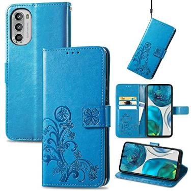 Imagem de Capas de telefone de negócios da moda compatíveis com Motorola Moto G52 G 52 Capa de couro com slots magnéticos para cartão clipe de carteira capa de telefone à prova de choque (azul, Motorola Moto G52)