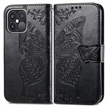 Imagem de Carteira de couro com estampa de borboleta para iPhone 13 Pro Max 13 Mini 12 Pro Max 11 Pro Max SE 2020 X XS XR XS Max 8/76/6S Plus, preto, para iPhone 12 Mini