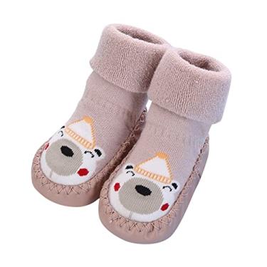 Imagem de Sapatos infantis para meninas outono e inverno fofos sapatos infantis sola plana meias antiderrapantes recém-nascido (E, 12 a 18 meses)